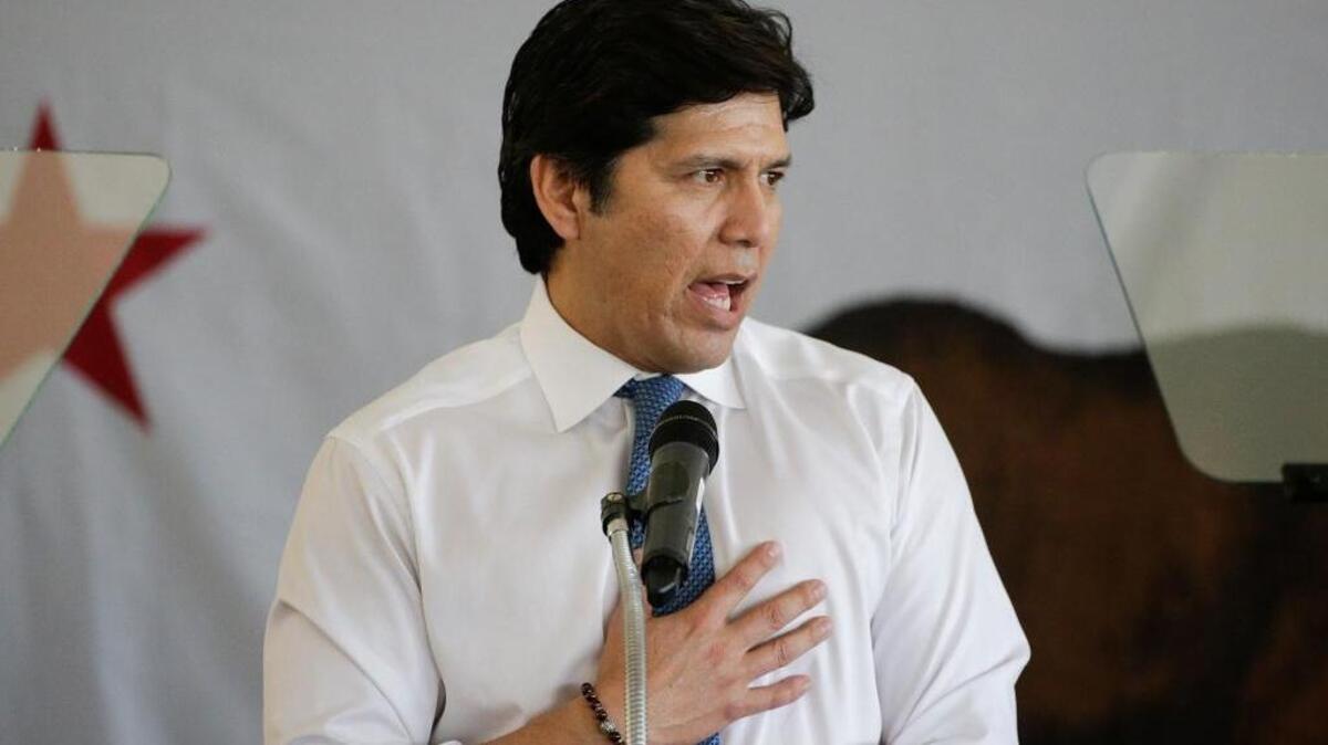 State Sen. Kevin de León addresses supporters during an event held to formally announce his run for U.S. Senate Wednesday, Oct. 18, 2017, in Los Angeles.