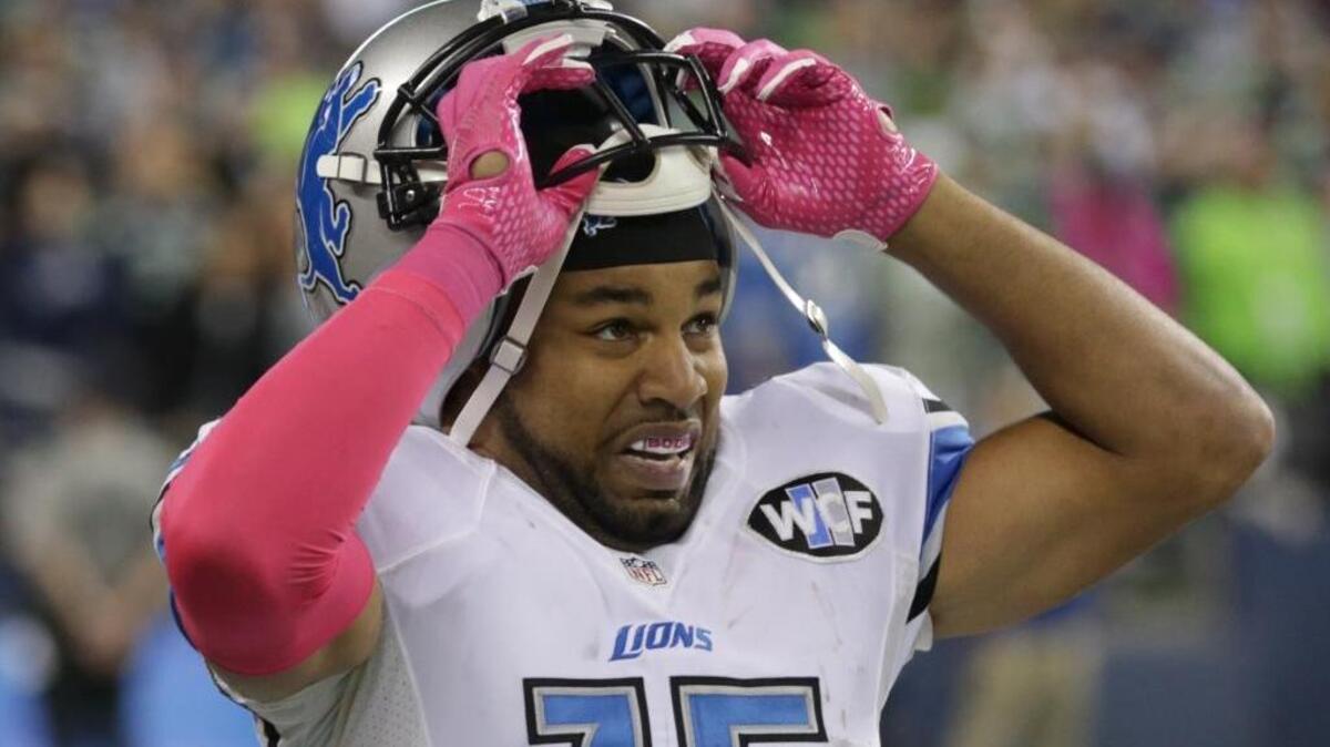 Detroit Lions wide receiver Golden Tate looks on during an NFL football game against the Seattle Seahawks, Monday, Oct. 5, 2015, in Seattle. The game may forever be known in Seahawks lore as “The Bat,” a much disputed (and studied) end zone play that worked against the Lions.
