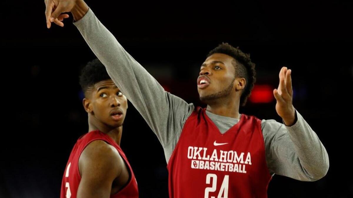 Oklahoma’s Buddy Hield shoots during a practice session for the NCAA Final Four on Friday, April 1, 2016, in Houston.