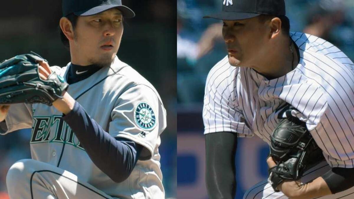 Seattle Mariners pitcher Hisashi Iwakuma, left, and New York Yankees pitcher Masahiro Tanaka on Sunday became the first set of former teammates in the Japanese baseball league to match up in the majors.