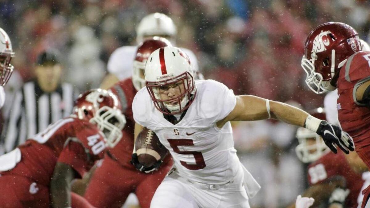 Stanford running back Christian McCaffrey (5) runs against Washington State on Oct. 31, in Pullman, Wash.