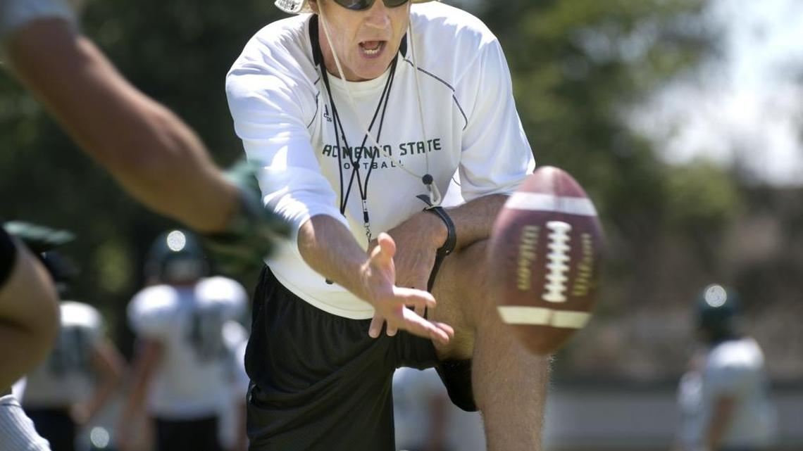 Marshall Sperbeck, shown during a practice session in 2013, was Sacramento State football coach when the team violated NCAA rules.