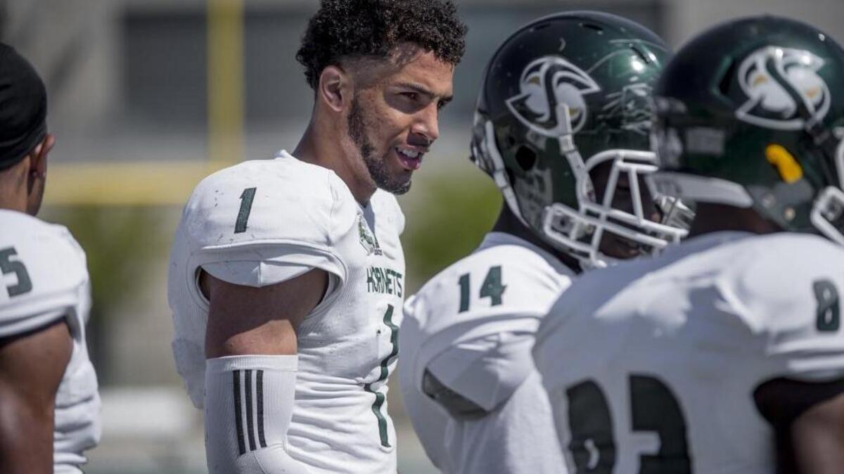 Sacramento State wide receiver Cody Demps participates in the Hornets' spring football scrimmage on Saturday, April 16, 2016, at Hornets Stadium in Sacramento, Calif.