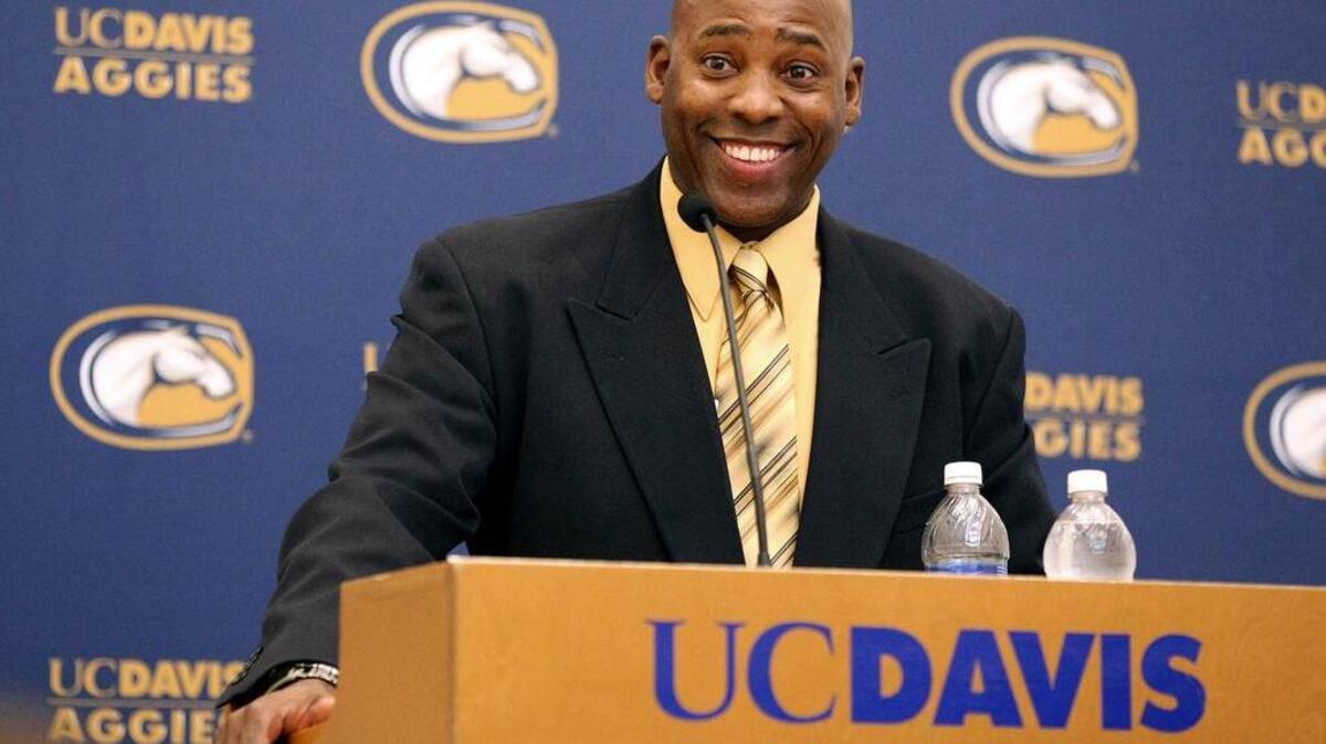 
UC Davis head coach Ron Gould smiles at a news conference in 2012 in Davis. He is pleased that the Big Sky Conference will offer video review of all regular season football games for the first time this year.
