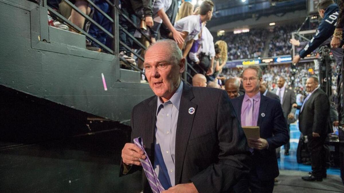 Sacramento Kings coach George Karl leaves the court after the last game at Sleep Train Arena on Saturday, April 9, 2016. Karl was fired after the season ended.