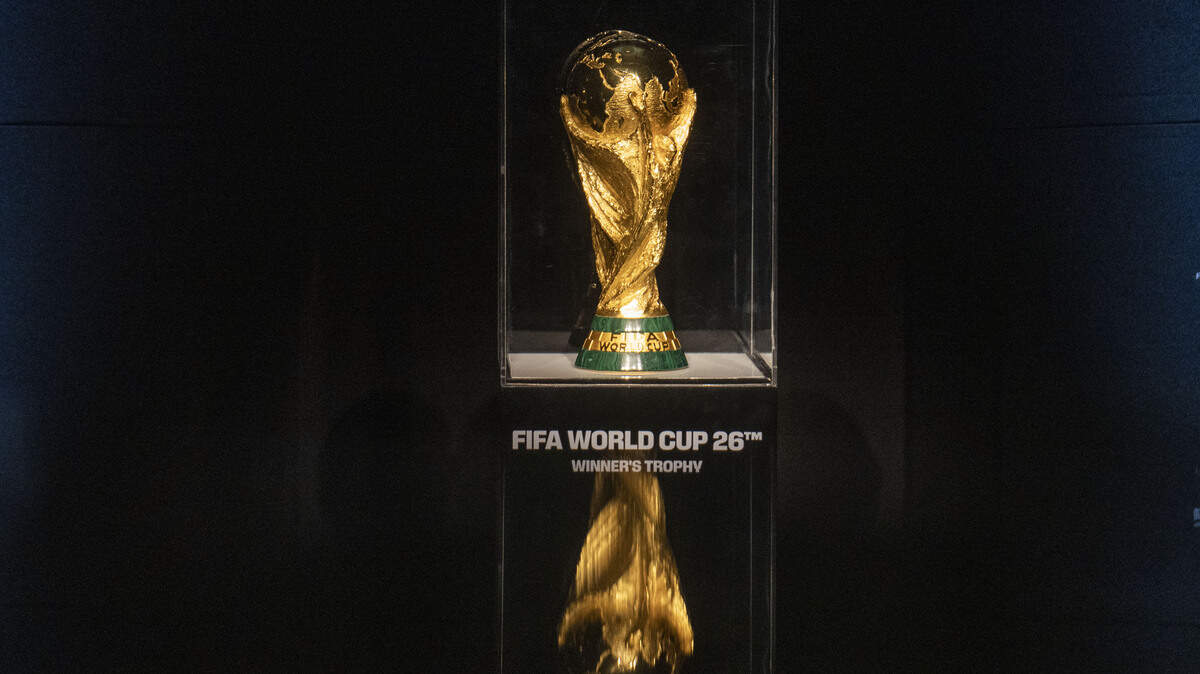MEXICO CITY, MEXICO - JUNE 11: Detailed view of the 2026 World Cup trophy during the unveiling of the countdown clock 1 year ahead of the 2026 FIFA World Cup at General Prim on June 11, 2025 in Mexico City, Mexico. 