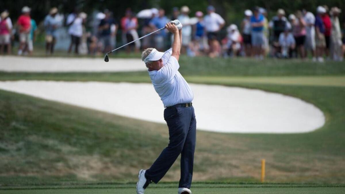 Colin Montgomerie hits a shot from 16th fairway during the final round of the 2015 U.S. Senior Open at Del Paso Country Club on Sunday, June 28, 2015 in Sacramento.