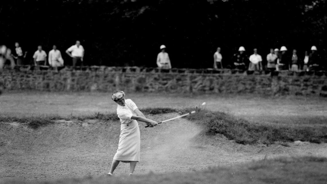 Sacramento’s Barbara Romack plays a shot out of a sand trap during the 1954 U.S. Women’s Amateur tournament in Pittsburgh. Romack won the event.