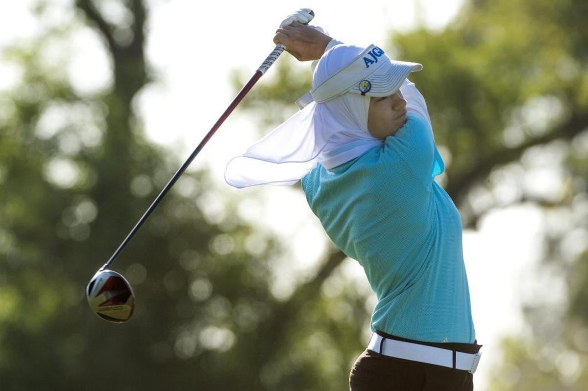 Noor Ahmed hits a shot from the first tee during the First Tee of Greater Sacramento’s 26th Annual Jr/Sr Funvitational on Friday at Haggin Oaks Golf Complex in Sacramento. Ahmed credits the First Tee for her development from a bullied child to a dynamic young woman who earned the honor in April of speaking at the Congressional Breakfast in Washington, D.C.