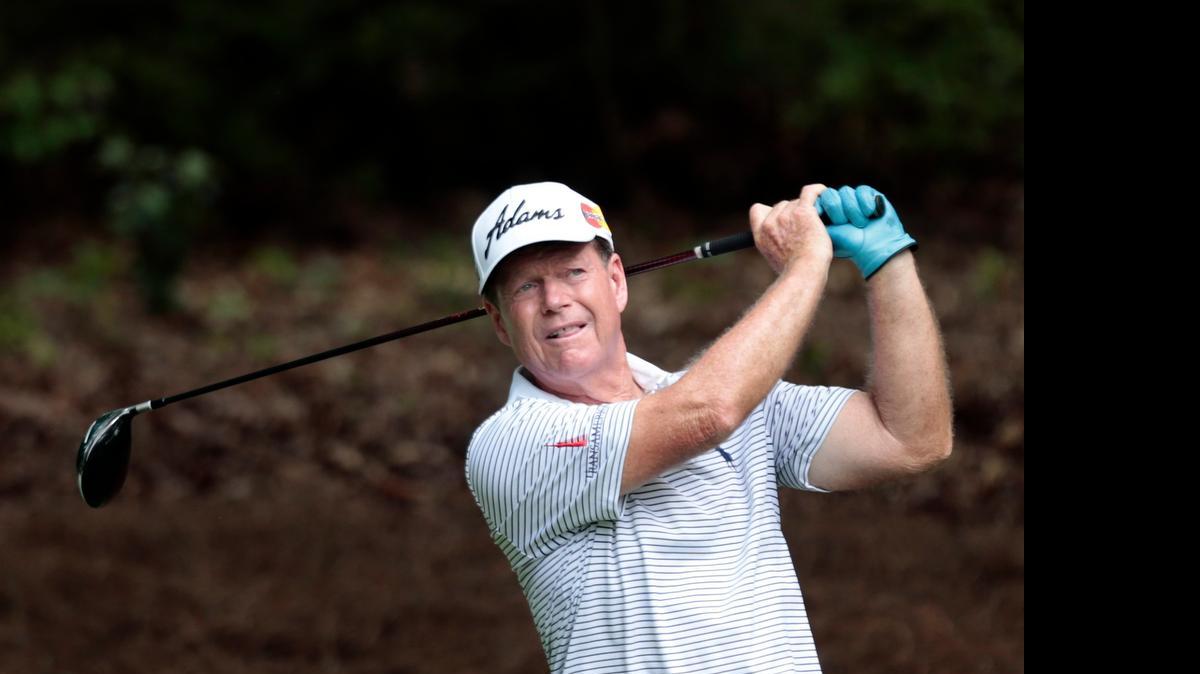 
Tom Watson watches his tee shot on the 18th hole during the Regions Tradition Champions Tour golf tournament at Shoal Creek Country Club, Thursday, May 14, 2015, in Birmingham, Ala. 
