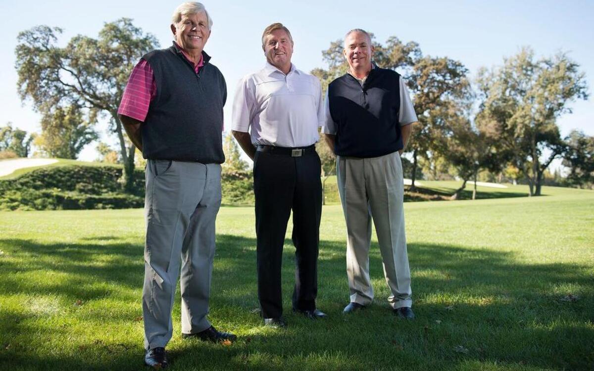 Dave Bingham (Valley Hi), left, Jim Salazar (Sierra View), middle, and Mike Green (Del Paso) at a local golf course on Nov. 6, 2015, in Sacramento. The three golf pros are the deans of area head golf professionals with 90 years at the top job among them.