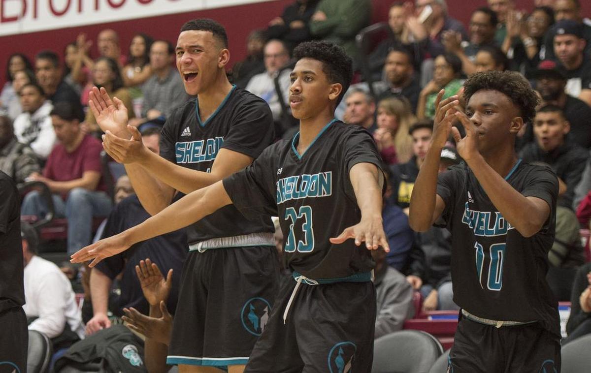 Sheldon players celebrate as they lead against Bishop O'Dowd.