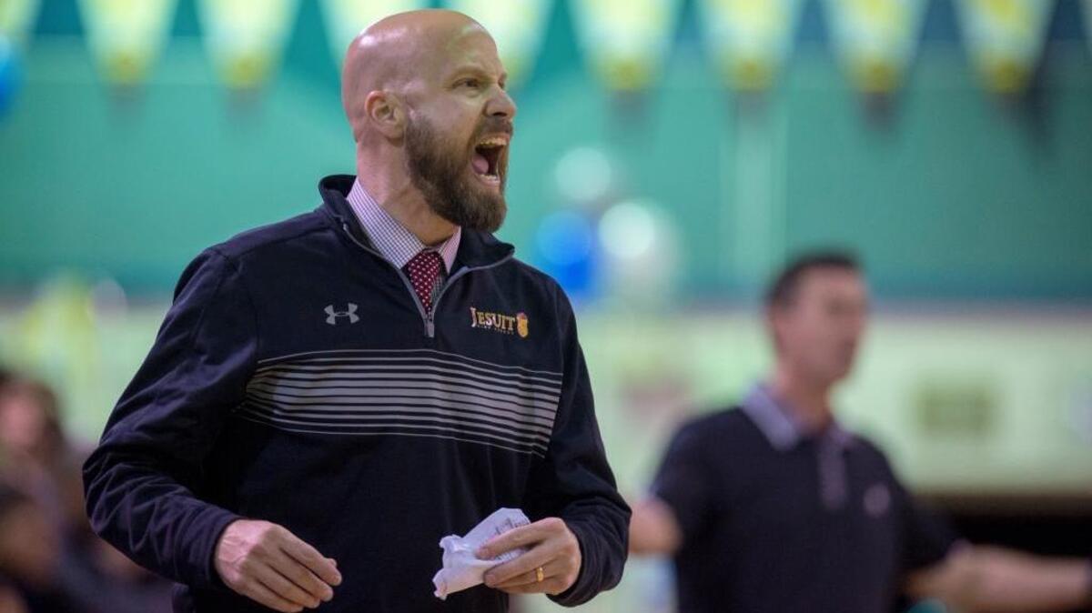 Coach Jon Rotz leads the Jesuit boys basketball team, which will host Lincoln of Stockton in a Sac-Joaquin Section Division I playoff opener Wednesday. The host Marauders, seeded seventh, face the No. 10 Trojans.