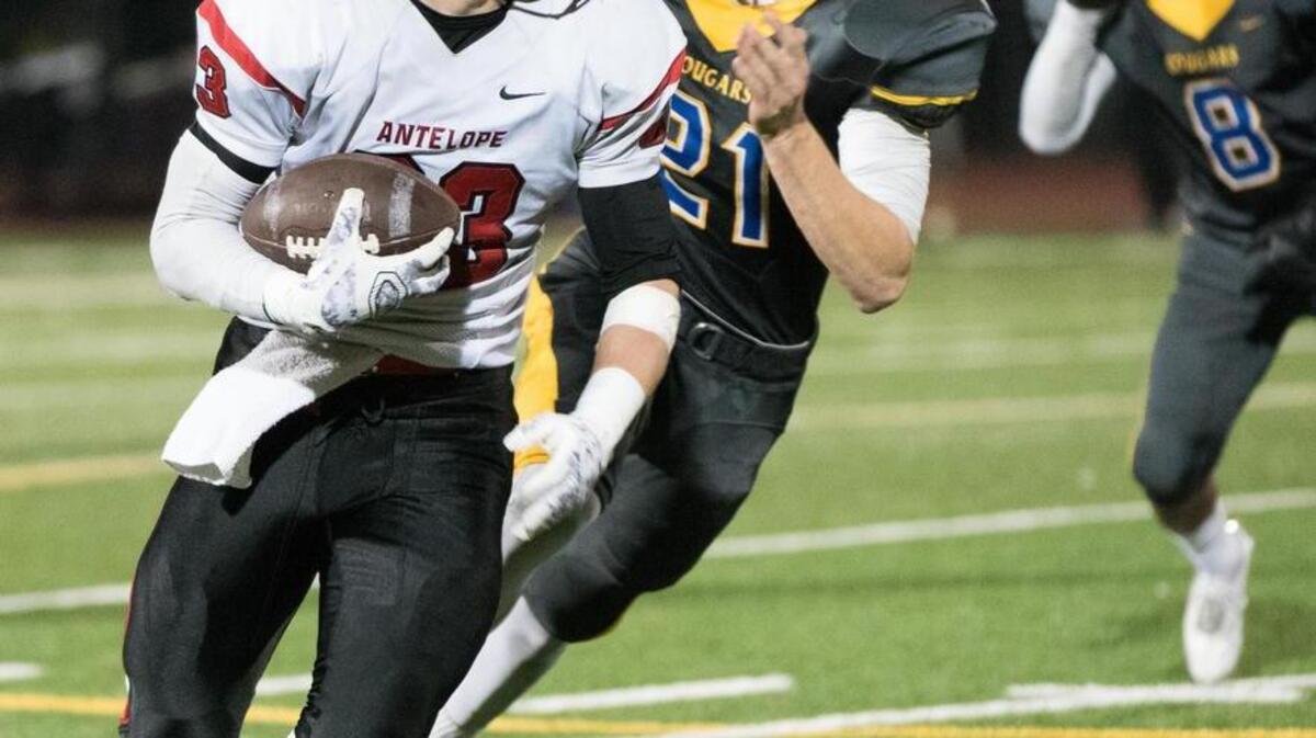 Ryan McCombs of No. 6 Antelope picks up yardage in the fourth quarter a t No. 13 Del Campo on Friday night .