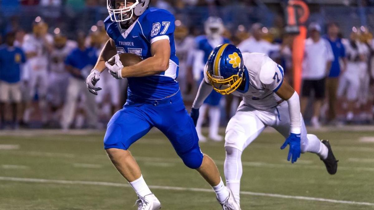 Rocklin High and Del Campo will meet again on Friday, Nov. 20, 2015 in a Sac-Joaquin Section Division II playoff game. In a nonleague game on Sept. 4, 2015, Rocklin beat Del Campo 54-34. ... Rocklin’s Matthew Preece, left, breaks free following a catch. Rocklin quarterback William Floyd threw for 354 yards and six touchdowns in the game.