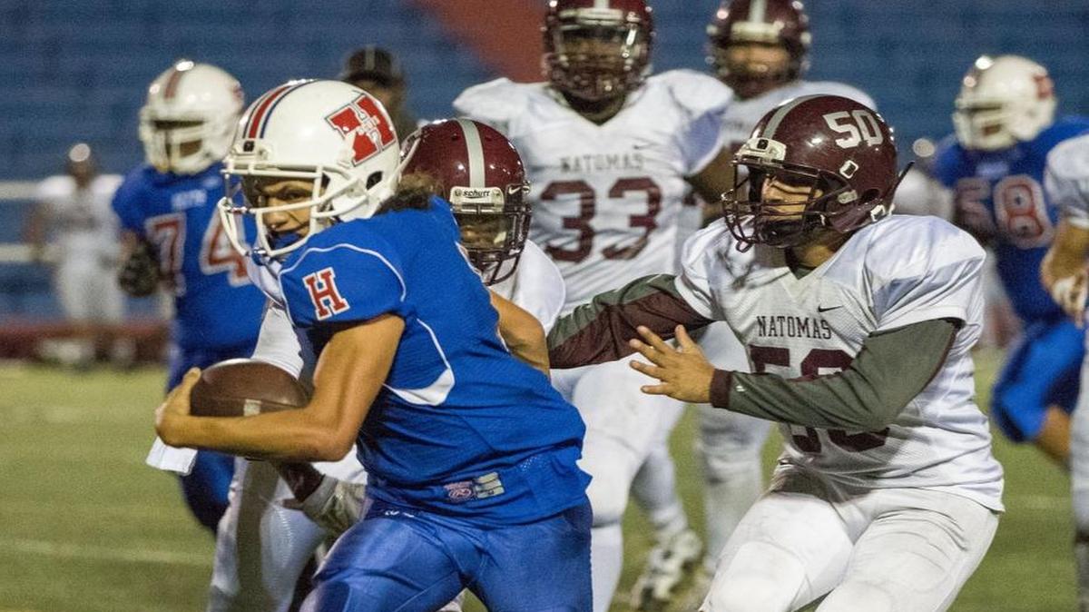 
Highland’s Isaiah Tenette (1) runs for a touchdown against Natomas on Sept. 18.
