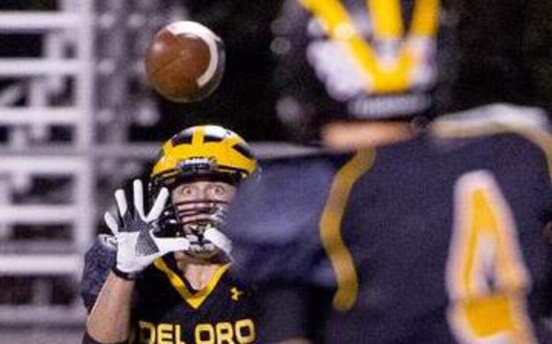 
Del Oro High School’s Mason Hurst catches a pass from his brother Logan (4) in Friday’s win over Oak Ridge. Mason is a sophomore. Logan is a senior.


