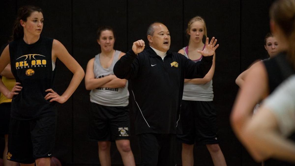 Del Oro High School girls basketball coach Mike Takayama during team practice in 2011.