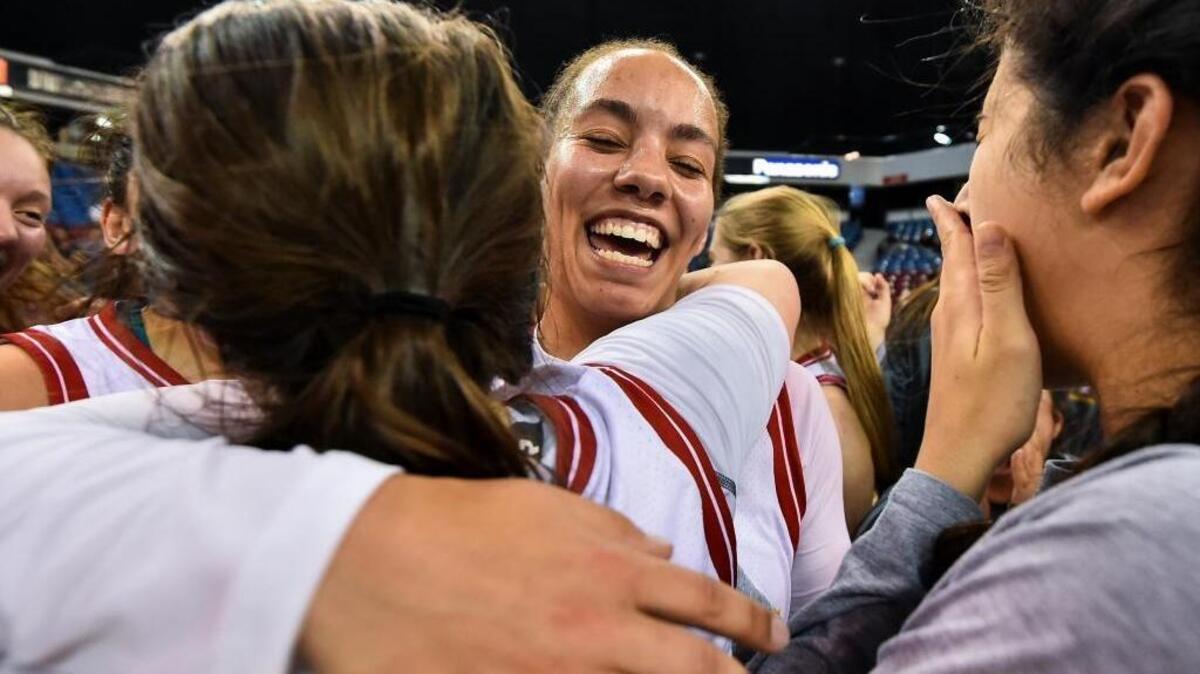 St. Francis High School’s Tia Hay (1), celebrate the Troubadours’ 66-52 win over the Castro Valley Trojans for the CIF Northern California Regional Girls Division I championship, Saturday Mar 19, 2016 at Sleep Train Arena in Sacramento.