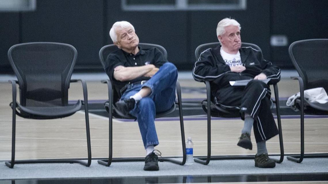 Jerry Reynolds Sacramento Kings director of player personnel and Scotty Stirling scouting director watch Trey Burke a Michigan sophomore work out for Sacramento Kings head coach Michael Malone at the Kings practice facility in Sacramento on Friday, June 7, 2013.