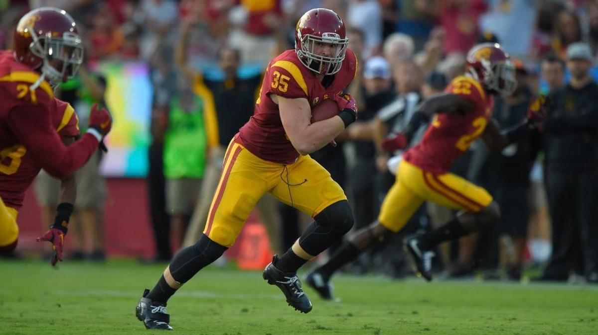 Former Granite Bay High School standout Cameron Smith returns one of his three interceptions during USC’s upset of Utah in a Pacific-12 Conference football game, on Saturday, Oct. 24, 2015, in Los Angeles. Smith returned one of his interceptions for a touchdown and set up another score with a return.