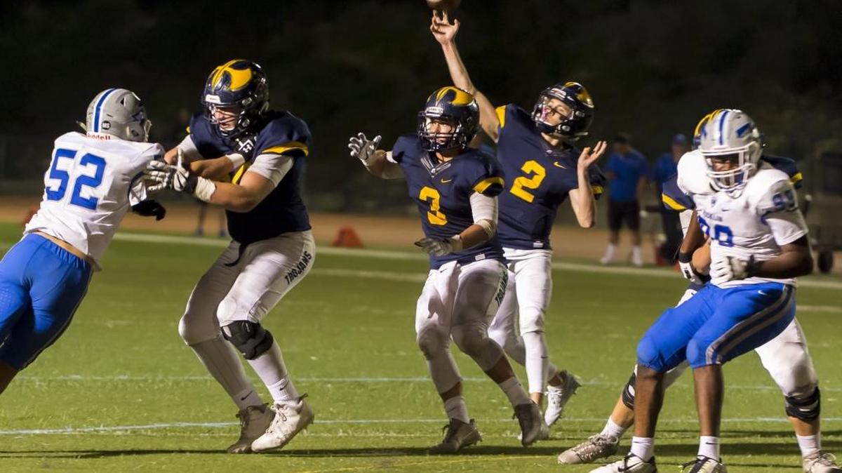 Oak Ridge Trojans quarterback Marco Baldacchino passes during the fourth quarter against the Rocklin Thunder on Friday.
