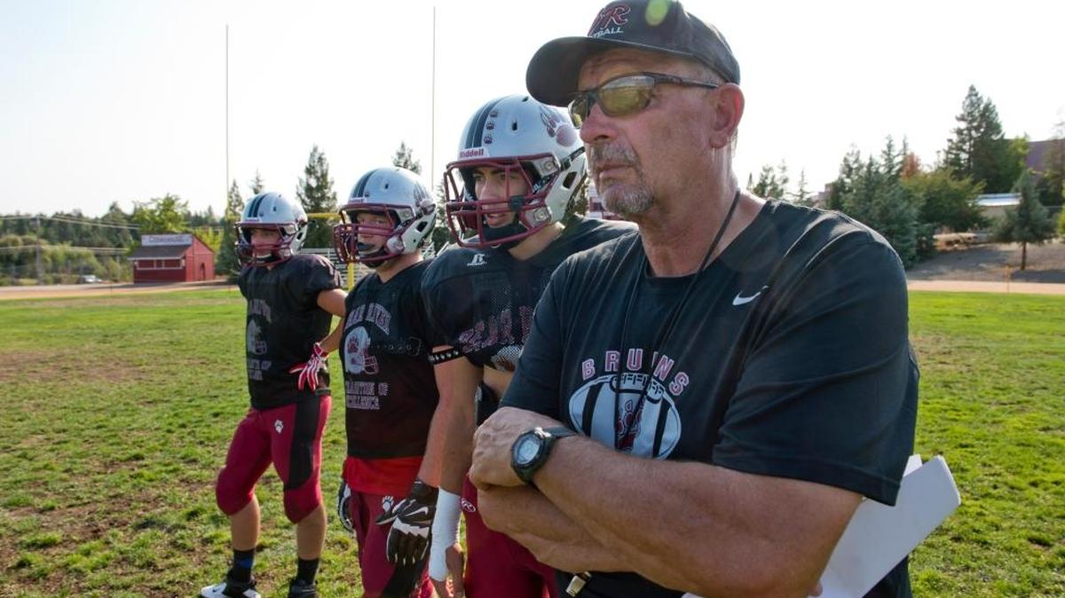 Bear River coach Terry Logue looks on during a Sept. 9, 2014 practice in Grass Valley. The Bruins will try to repeat as Sac-Joaquin Section Division V champions following their semifinal victory Friday, Nov. 20, 2015.