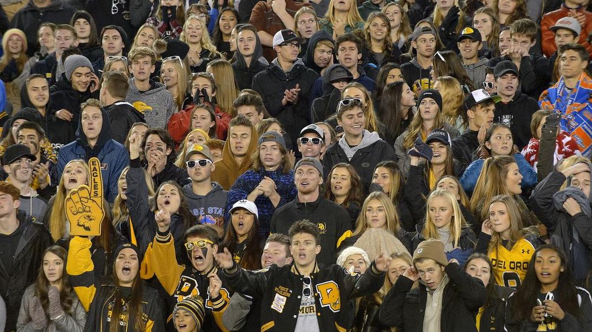 Golden Eagles fans during the CIF state Division I-AA championship game between the Del Oro Golden Eagles and the San Clemente Tritons at Sac State in Sacramento on Saturday, December 17, 2016. The San Clemente Tritons won the game 22-17.