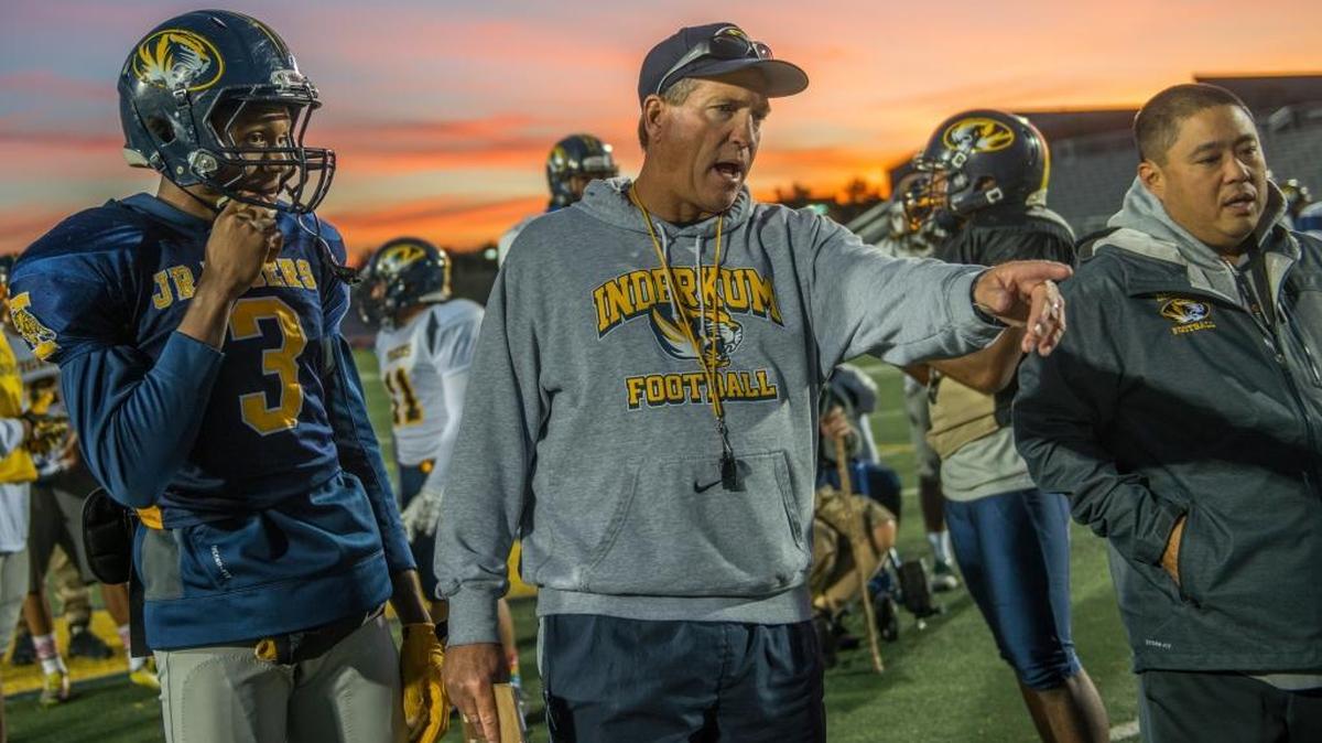 Coach Terry Stark directs his team during practice at Inderkum High School in 2015 in Sacramento. Stark coached the Inderkum Tigers for 15 seasons, ending in 2020, but is returning to football to coach the Marysville Indians.