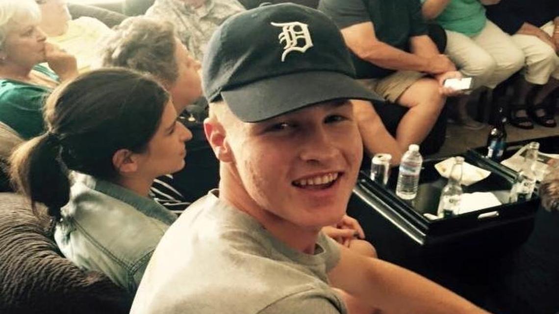Sheldon ace Matt Manning dons a Tigers cap at his home after being chosen ninth overall by Detroit.