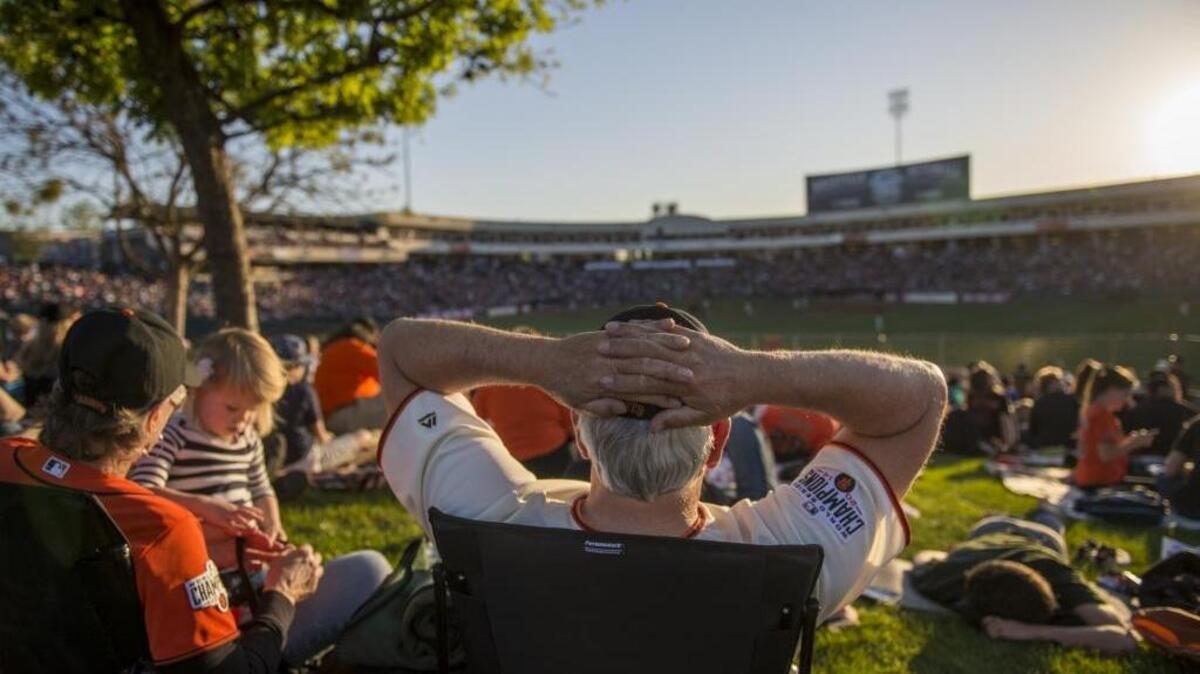 Fans on the outfield berm at Raley Field look on during an exhibition game between the San Francisco Giants and the River Cats on Wednesday, March 30, 2016, in West Sacramento. The River Cats are among the top five Pacific Coast League teams in Twitter followers.