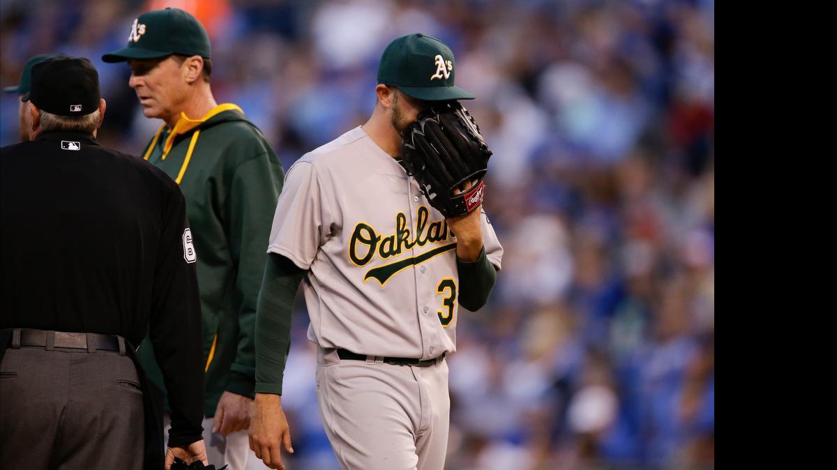  A’s starter Jesse Hahn was pitching a shutout in Kansas City on April 18 when a blister forced him from the game.