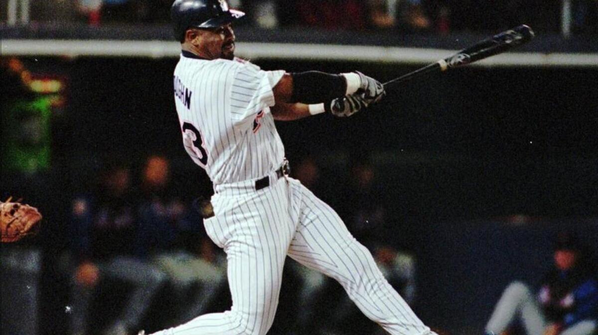 
Greg Vaughn homers for the San Diego Padres during a May 13, 1998 game against the New York Mets. Vaughn was the National League’s Comeback Player of the Year that season.
