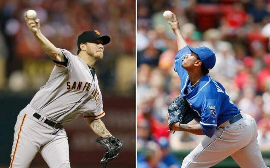 
Jake Peavy, left, will start for the San Francisco Giants in Game 2 of the 2014 World Series on Wednesday night. Yordano Ventura, right, will start for the Kansas City Royals.
