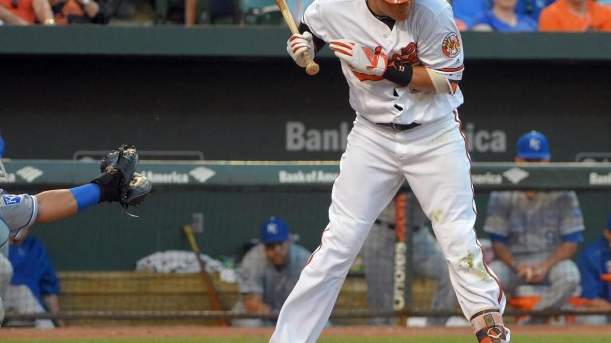 The Baltimore Orioles' Manny Machado gets a second brushback pitch from Kansas City Royals pitcher Yordano Ventura in the second inning at Oriole Park at Camden Yards in Baltimore on Tuesday, June 7, 2016. The Orioles won, 9-1.