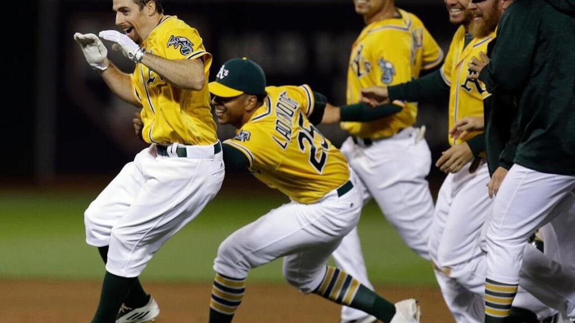 Burns’ walk-off hit caps eventful ninth inning as A’s beat Angels, 3-2