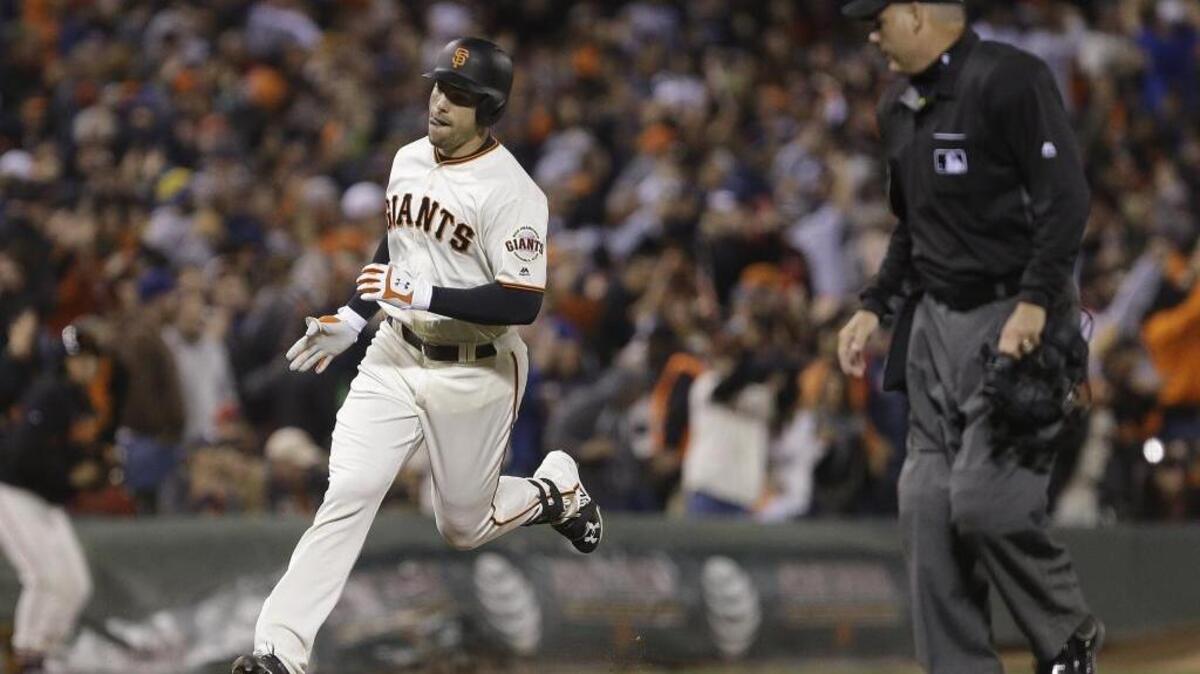 San Francisco Giants’ Mac Williamson, left, runs the bases after hitting a home run against the Boston Red Sox during the eighth inning of a baseball game Wednesday, June 8, 2016, in San Francisco. Williamson started a rehab assignment with the River Cats on Saturday.