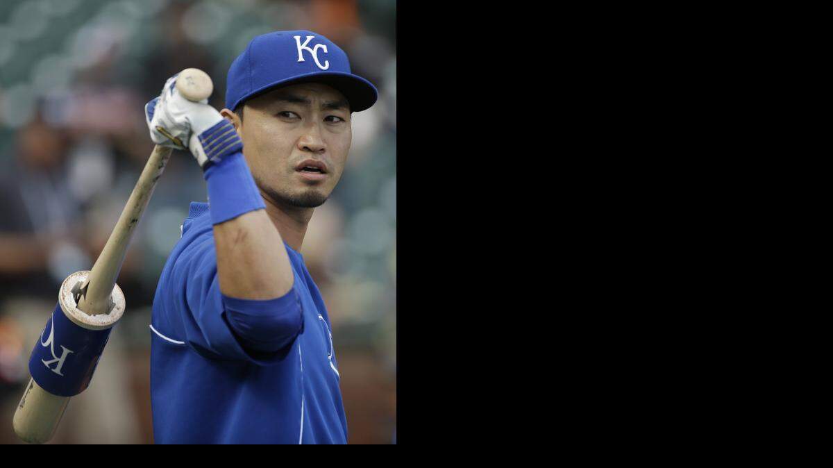 
Kansas City Royals fielder Norichika Aoki waits to hit during batting practice before Game 4 of baseball's World Series between the Kansas City Royals and the San Francisco Giants Saturday, Oct. 25, 2014, in San Francisco.
