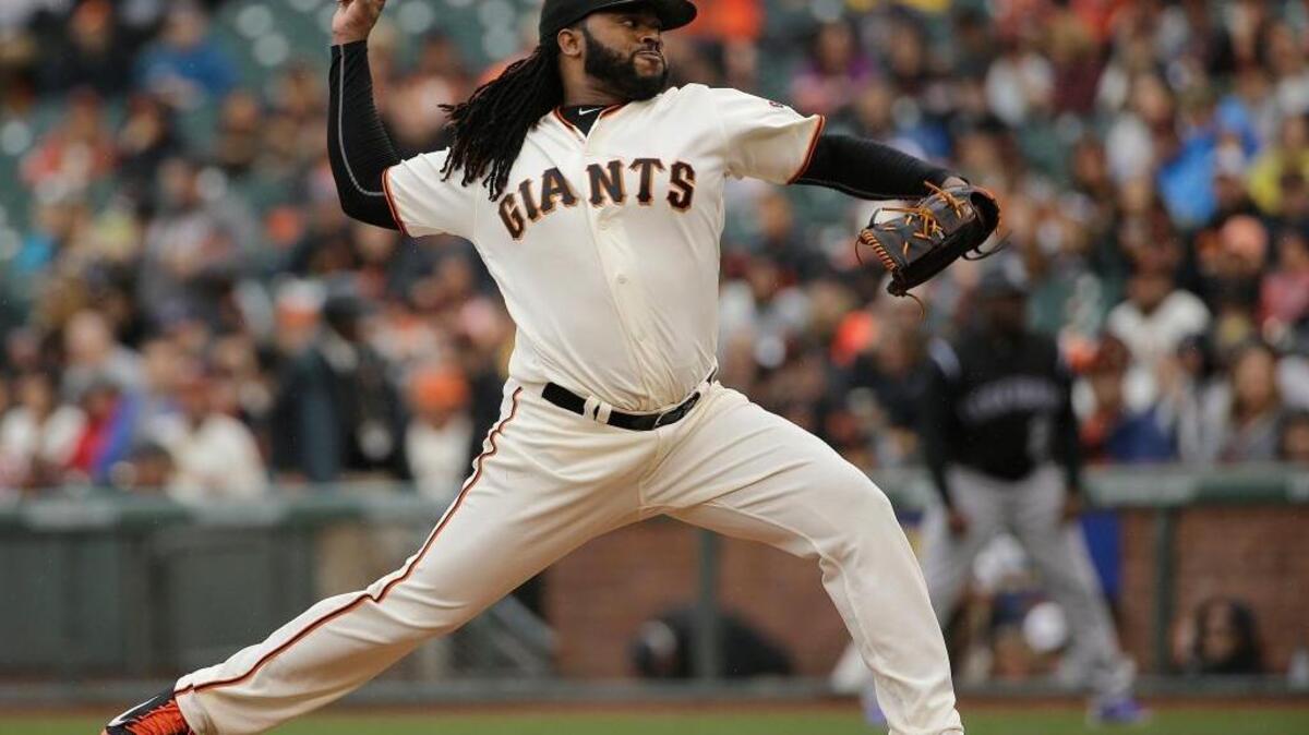 San Francisco Giants pitcher Johnny Cueto throws against the Colorado Rockies during a baseball game, Saturday, May 7, 2016 in San Francisco. Cueto is 13-1 with a 2.47 ERA.