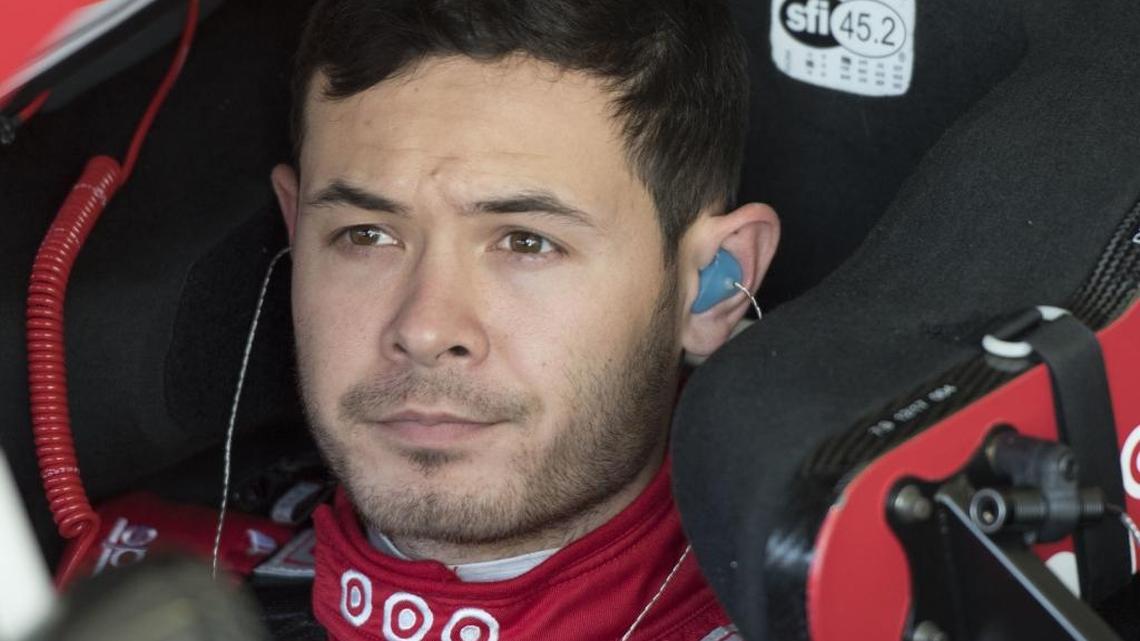 Kyle Larson waits in his car before practice for the NASCAR Monster Energy Cup auto race at Atlanta Motor Speedway in Hampton, Ga., Friday, March 3, 2017.