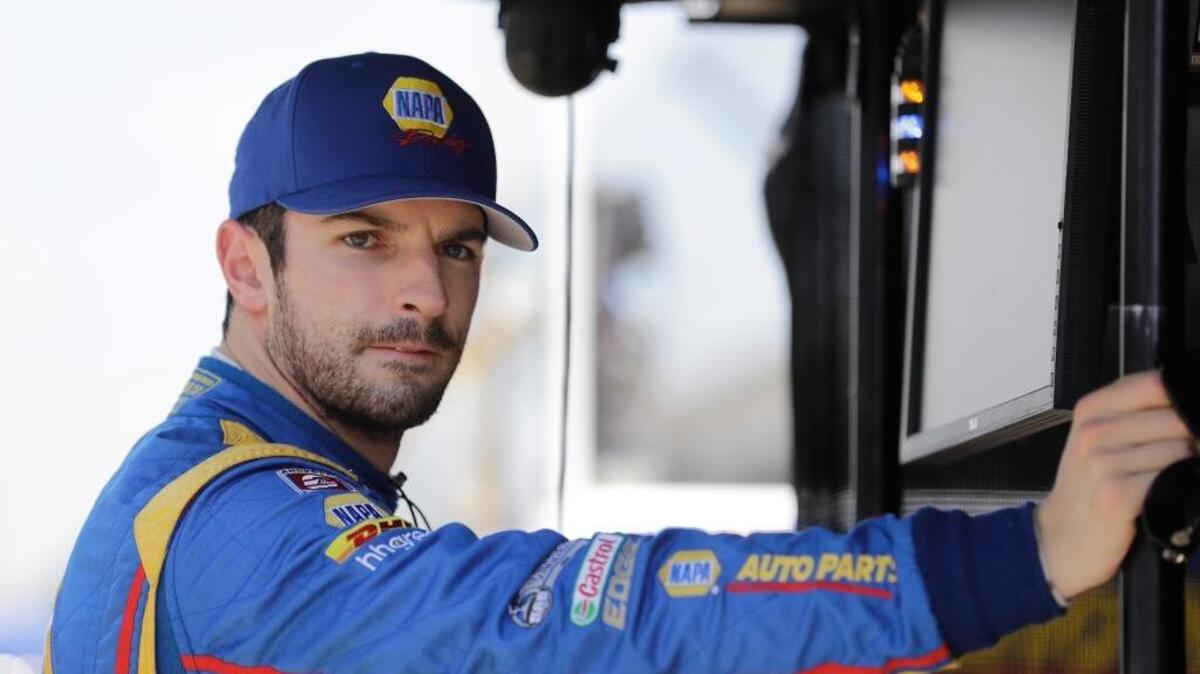 Alexander Rossi watches from his pit box during a practice session for the Indianapolis 500 on May 16 in Indianapolis. The Nevada City native who won the race last year is trying to become the first American since 1971 to repeat.