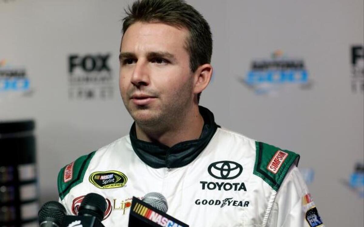 Matt DiBenedetto of Grass Valley answers questions at NASCAR media day at Daytona International Speedway, Tuesday, Feb. 16, 2016, in Daytona Beach, Fla.