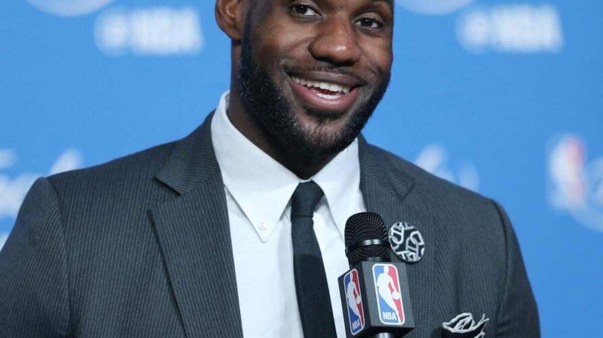 Cleveland Cavaliers' LeBron James answers questions after Game 6 of the NBA basketball Finals against the Golden State Warriors, Friday, June 17, 2016, in Cleveland. The Cavaliers won 115-101.