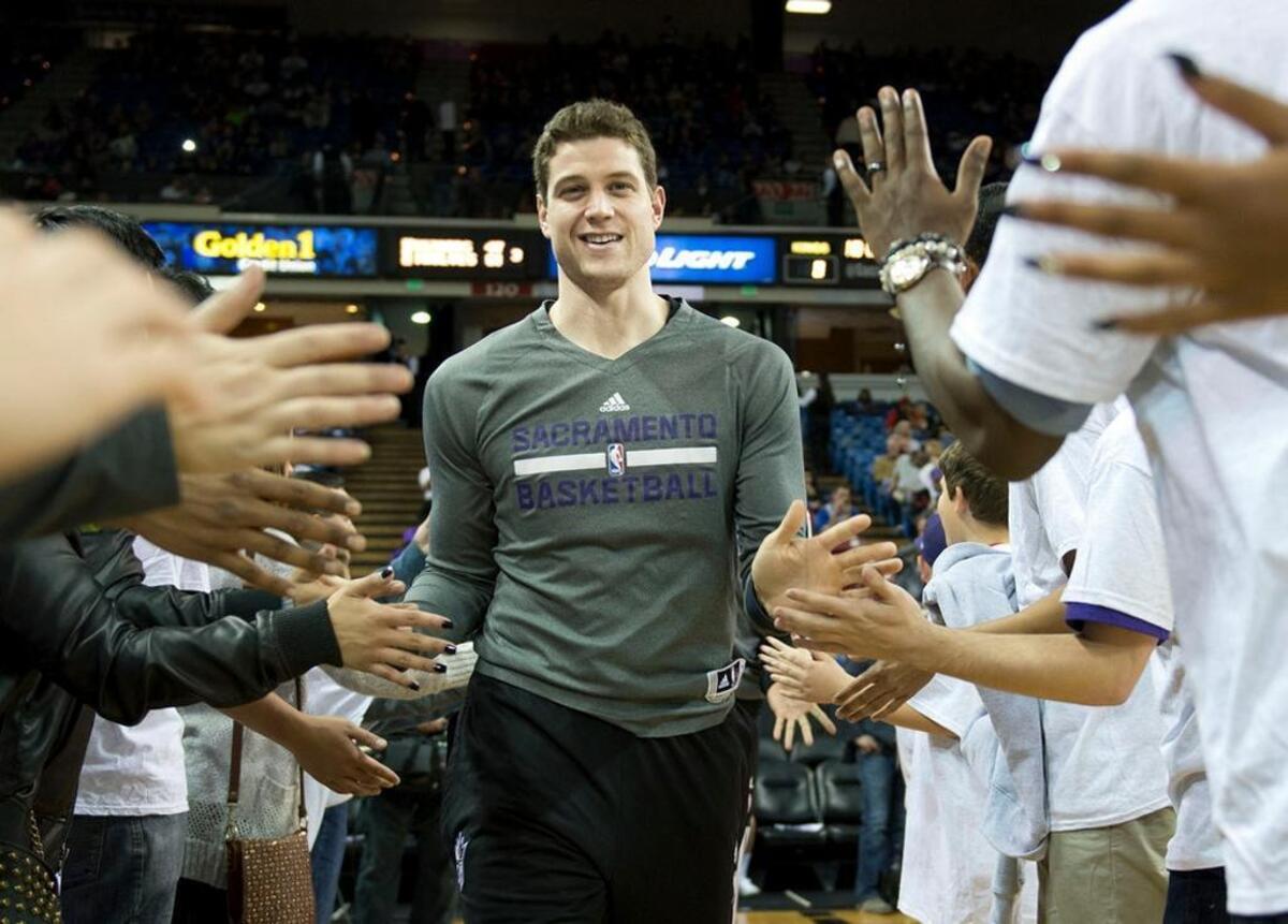 Sacramento Kings guard Jimmer Fredette is introduced before the game against the Miami Heat in 2013 at Sleep Train Arena.