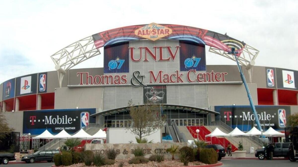 In this photo provided by the Las Vegas News Bureau, the Thomas & Mack Center is shown Tuesday, Feb. 13, 2007, on the UNLV campus in Las Vegas. The Kings social media team filmed a video asking Lakers fans about fabricated rookies.