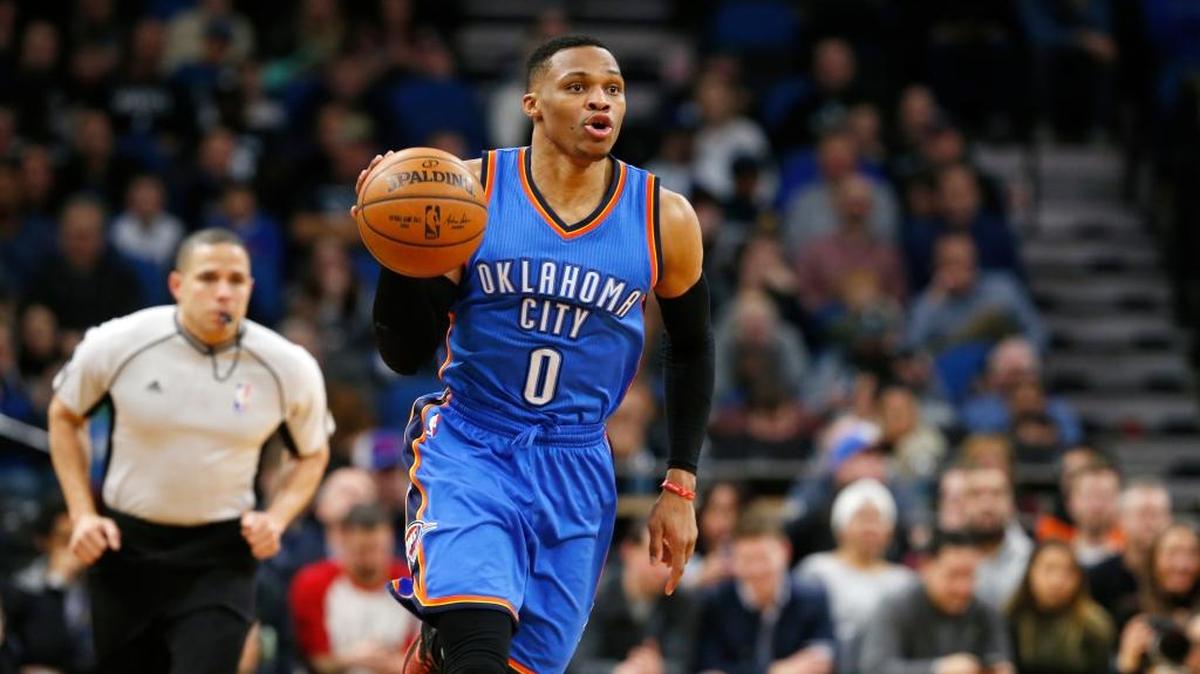 Russell Westbrook of the Oklahoma City Thunder has an NBA-best 19 triple-doubles this season. ... Westbrook brings the ball upcourt against the Minnesota Timberwolves during an NBA basketball game Friday, Jan. 13, 2017, in Minneapolis.