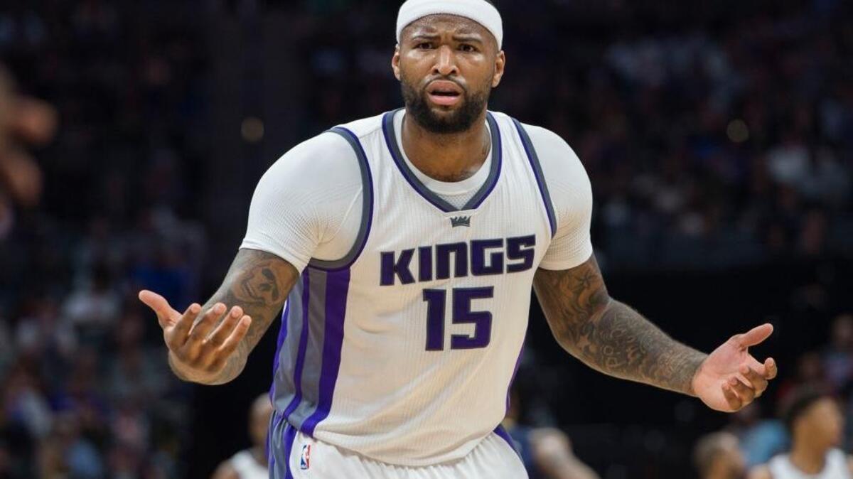 Sacramento Kings forward DeMarcus Cousins (15) reacts to technical foul call against him during a game against the New Orleans Pelicans at Golden 1 Center in Sacramento, Calif.,on Sunday, Feb. 12, 2017. Cousins was traded to the Pelicans on Sunday, Feb. 19.