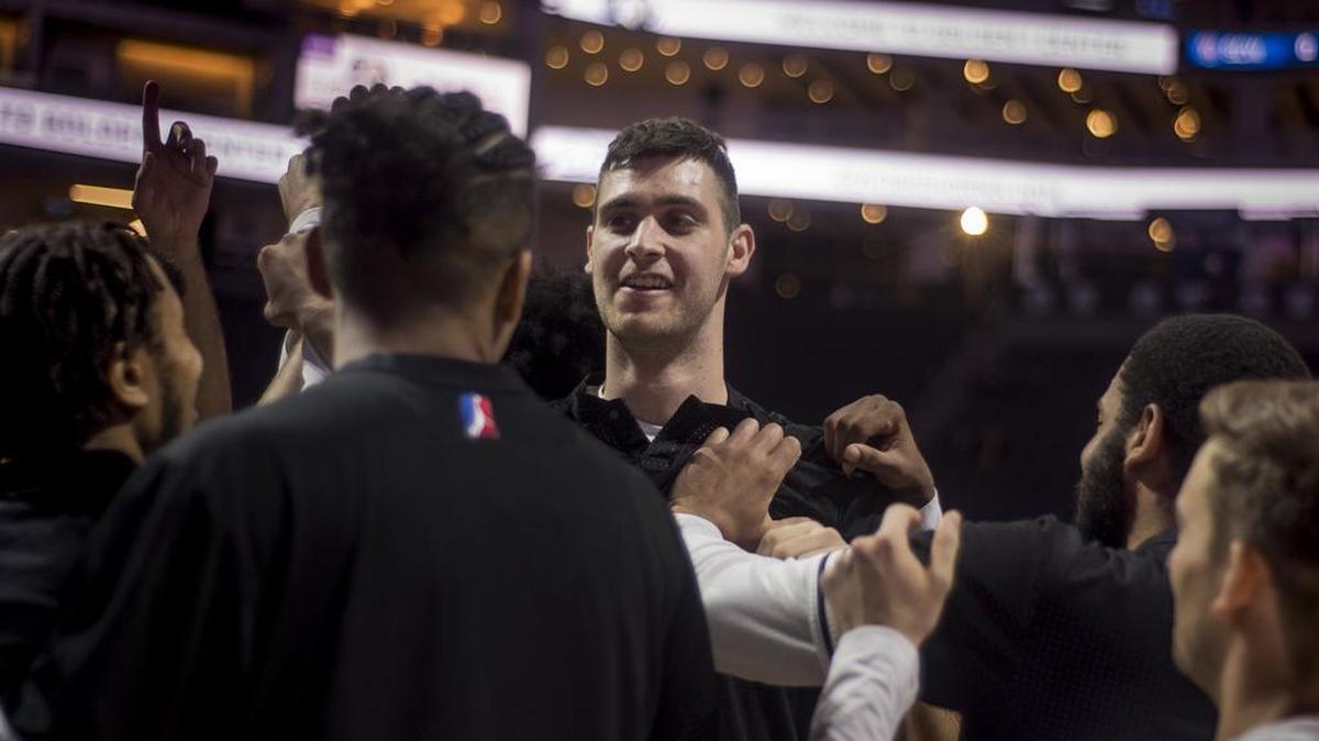Reno center George Papagiannis is introduced before the Kings’ NBA Development League team hosted Santa Cruz on Friday at Golden 1 Center.