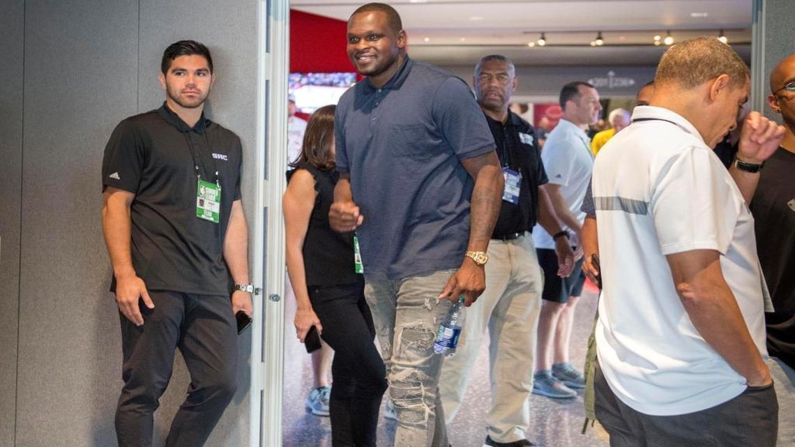 New Sacramento Kings player Zach Randolph joins new teammates Vince Carter and George Hill during a press conference before the Sacramento Kings game against the Los Angeles Lakers on July 10 in Las Vegas.