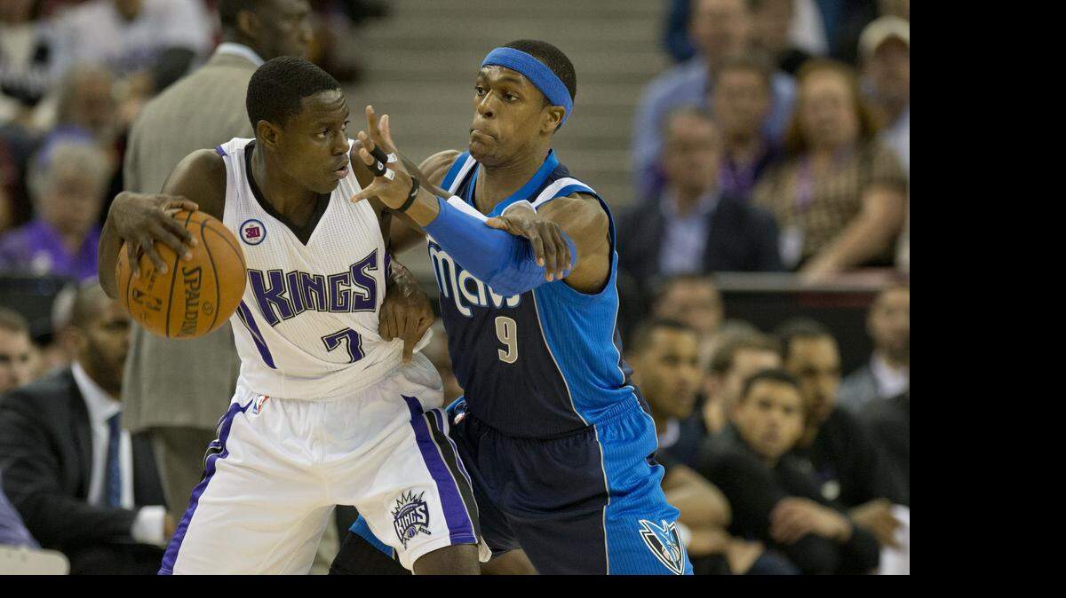 Dallas Mavericks guard Rajon Rondo (9) puts pressure on Sacramento Kings guard Darren Collison (7) in January at Sleep Train Arena.